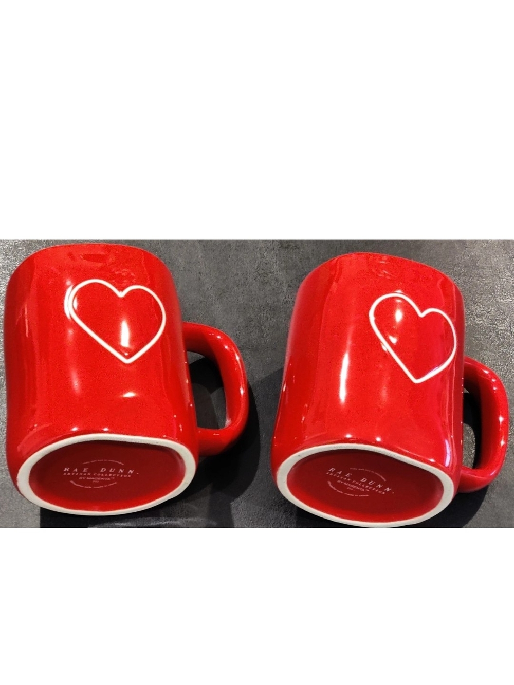 Rae Dunn Two Red Mugs Big White Heart Set Of Two....